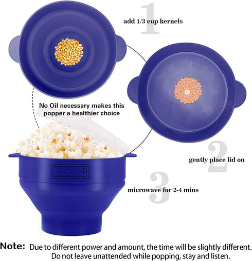 The Original Korcci Microwaveable Silicone Popcorn Popper, BPA Free Microwave Popcorn Popper, Collapsible Microwave Popcorn Maker Bowl, Use In Mic...