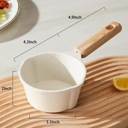 JUSTUP Mini Egg Pan & Omelet Pan,4.3 Inch Milk Pan with Wooden Long Handle,Small Frying Pan Suitable for Breakfast,PFOA Free (White)...