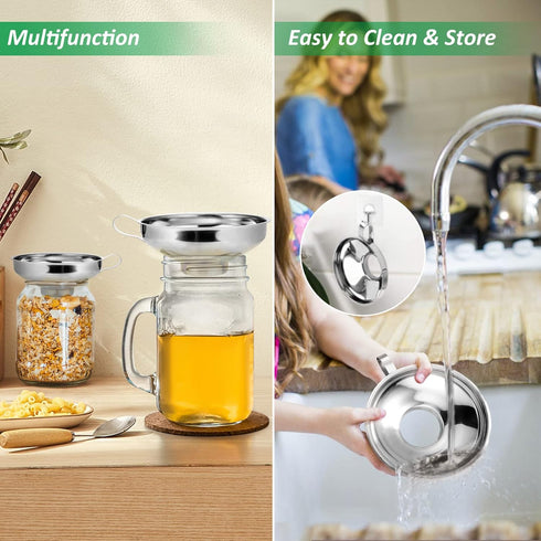 Canning Funnel with Strainer, Food Grade Funnel for Kitchen Use, Metal Large & Small Wide Mouth Funnels for Mason Jars, Stainless Steel & Dishwash...