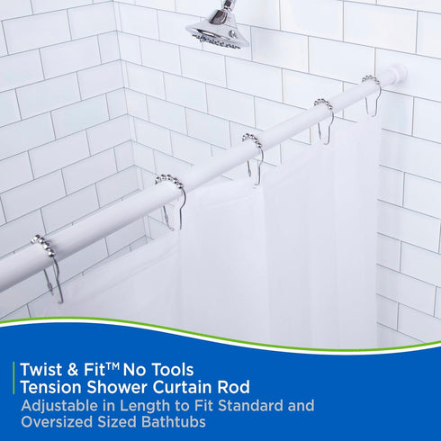 Kenney KN609C/10 Twist & Fit No Tools Camlock Tension Easy Install Shower Curtain Rod with Non-Slip, Non-Scratch Ends, 42-72" Adjustable Length, W...