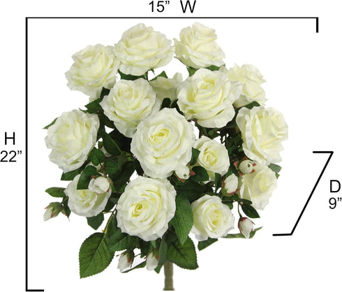 Admired By Nature 15 Head Artificial Flowers Roses Bud Bush Spring Faux Flower Arrangement for Outdoor & Indoor Wedding Home Decor, Cemetery Decor...