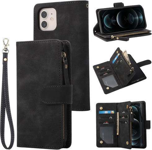 RANYOK Wallet Case Compatible with iPhone 11 (6.1 inch), Premium PU Leather Zipper Flip Folio Wallet RFID Blocking with Wrist Strap Magnetic Closu...