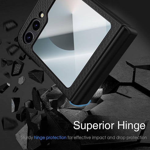 for Samsung Galaxy Z Flip 6 Case with Hinge Protection & Cover Screen Protector, Square Texture, Scratch Resistant, Shockproof, Rugged Slim Fit Ph...