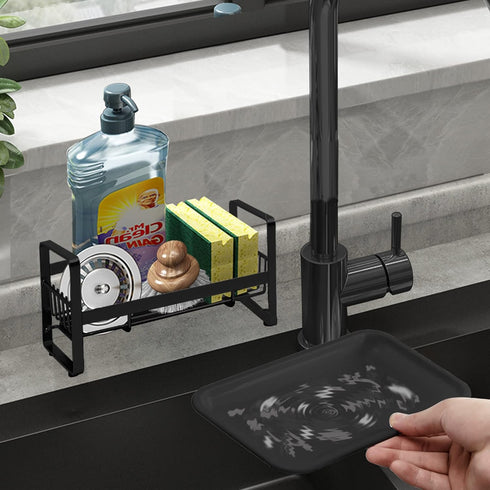Kitchen Sponge Holder for Sink, Kitchen Sink Caddy Organizer, Sink Tray Drainer Rack, Dish Rags Brush Soap Storage Countertop with Removable Front...