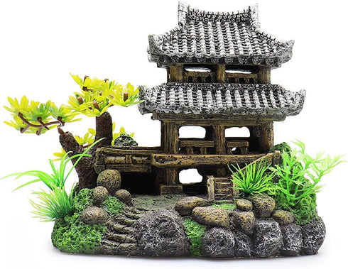 Classical Lifelike Chinese Landscape Resin Aquarium Castle Decorations Fish Tank Ornaments (Building)...