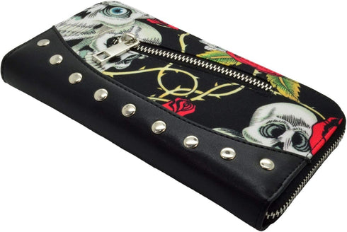 Skulls & Roses Women's Black Wallet Faux Leather Zip Around...