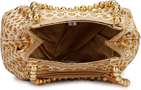 Potli Bags for Women Embroidered Evening Purses with Gold Pearl Handle, Indian Women Potli Bags for Wedding...