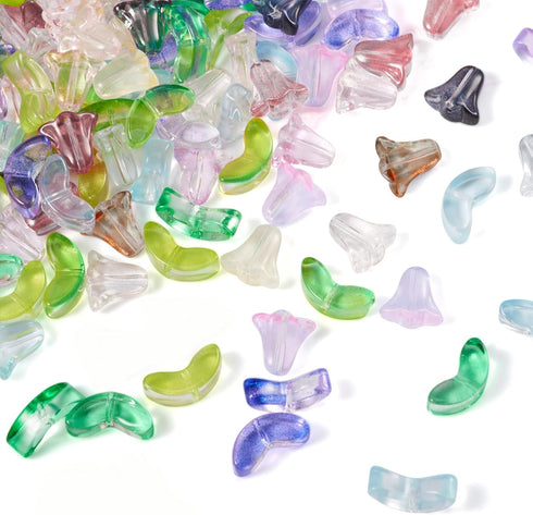 Craftdady 200Pcs Glass Flower Beads Lampwork Leaf Beads Colorful Crystal Floral Charms Cute Fun Beads for Crafts DIY Earrings Jewelry Making Suppl...