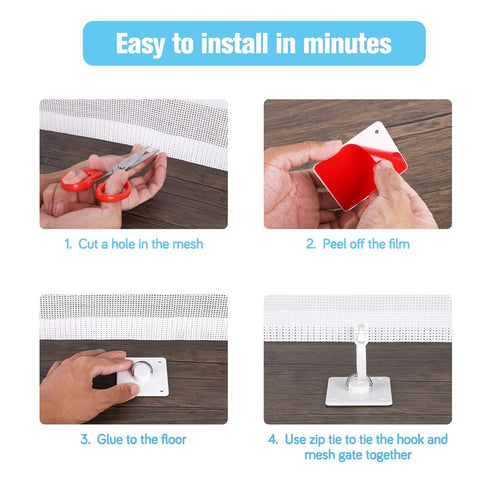 Retractable Baby Gates Floor Adhesive Hooks No Drilling (2-Pack) Prevent Babies and Pets from Going Under The Gate, Mesh Dog Gate Ground Anchor Ho...