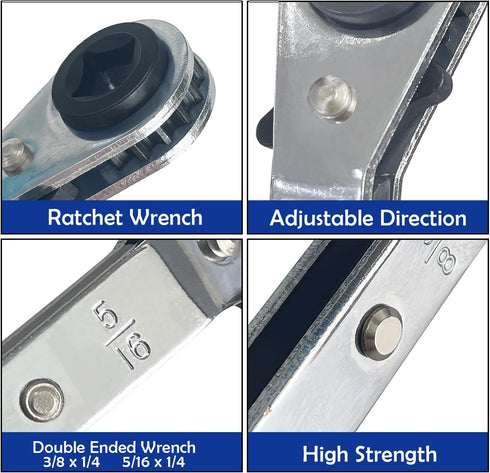 Sutekus Hvac Service Wrench Set 3/16” 3/8” 5/16'' 1/4'' Air Conditioner Valve Ratchet Wrenches Reversible Ratcheting Wrench Set for Refrigeration ...