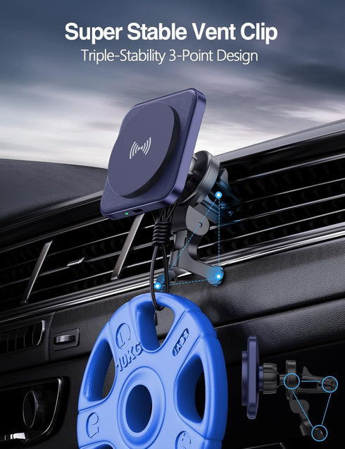 for MagSafe Car Mount Charger - 15W Wireless Magnetic Car Charger Holder for iPhone 15/14/13/12 Series, Air Vent, Stable, Strong Magnets, Vegan Le...
