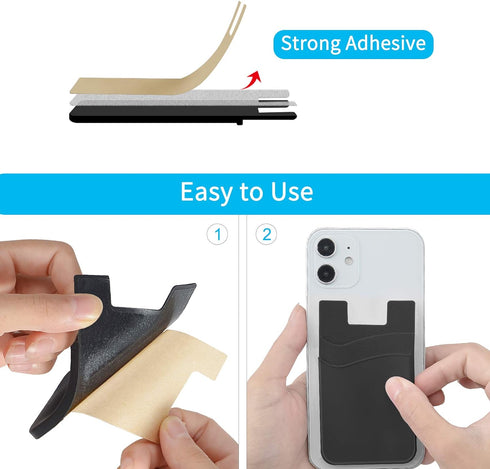 SS Card Holder for Back of Phone, Cell Phone Wallet Stick-on Credit Card Sleeve Pocket Silicone Pouch Compatible for iPhone, Samsung Galaxy and Mo...
