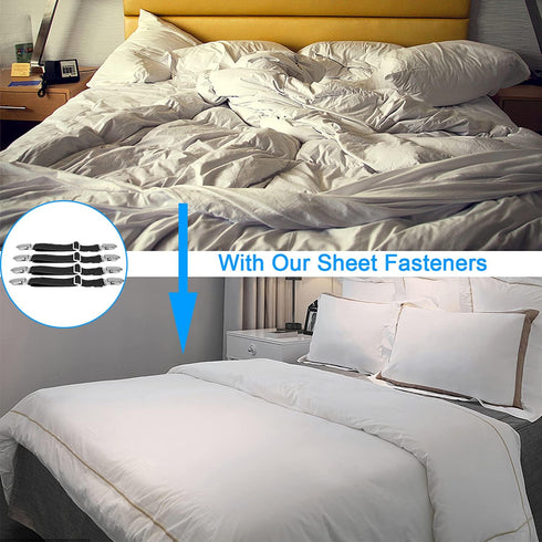 BetyBedy 4Pcs Adjustable Bed Sheet Fasteners Suspenders, Elastic Sheet Band Straps Clips, Cover Grippers Suspenders Holder for Mattress Pad Cover,...
