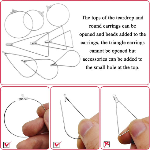 YaeYur 90Pcs White K Beading Hoop Earrings Beading Hoop Set Geometric Beading Earrings Teardrop Round Triangle Beading Hoops for Earring Making DI...