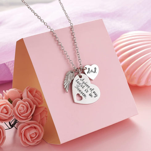 Memorial Necklace A Piece of My Heart is in Heaven Memorial Dad Mom Necklace Loss of Father Gift...