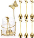 ELLDOO Coffee Spoon Set, Clear Glass Holder with 8 Stainless Steel Gold Leaf Coffee Spoons, Creative Flatware Set for Stirring, Mixing, Sugar, Ice...