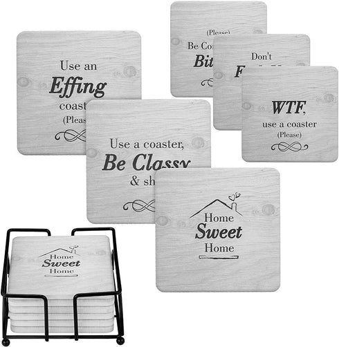 White Elephant Gifts for Adults, Secret Santa Funny Coasters with Holder Christmas Stocking Stuffers for Men Women, Gag Gifts Couples Birthday Hou...