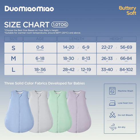 Duomiaomiao Rayon Made from Bamboo Baby Sleep Sack 1.0 TOG, Buttery Soft Wearable blanket Baby, Baby Sleeping bag for Babies...