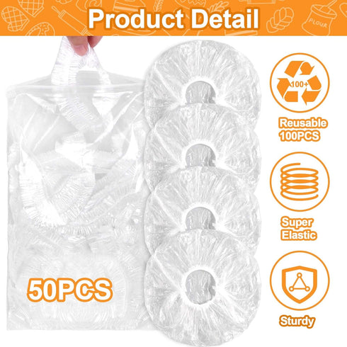50PCS Bowl Covers for Bread Proofing, Reusable Elastic Sourdough Bread Baking Cover, Plastic Bowl Covers for Bread Rising, Stretchable Plastic Wra...