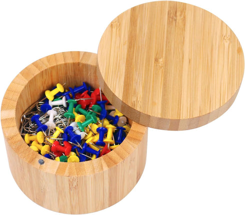 HTB Bamboo Salt Box With Magnetic Swivel Lid, 8.5oz Round Spice Container, Secure Durable Storage & Organization for Seasonings, Herbs...