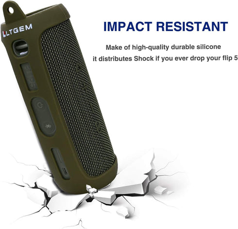 LTGEM Silicone Carrying Travel Case for JBL FLIP 5 Waterproof Portable Speaker with Extra Carabiner - Green...