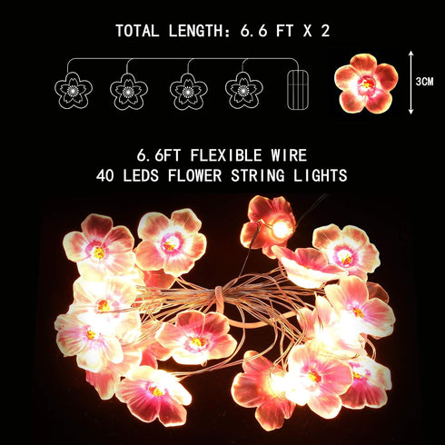 Mudder 2 Pieces Cherry Blossom Lights LED Flower String Light Blossom Decor Battery Wire Fairy LED Garland for Birthday Wedding Bedroom Party Deco...