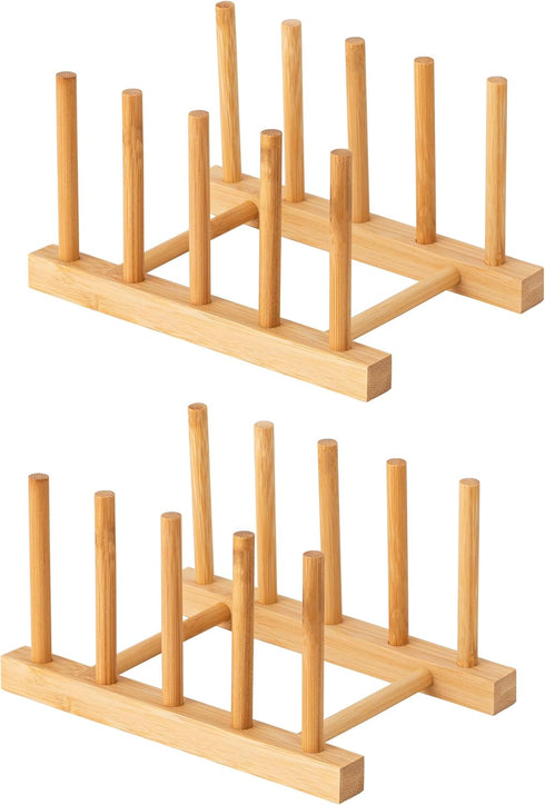 HBlife 2pcs Bamboo Dish Plate Bowl Cup Book Pot Lid Cutting Board Drying Rack Stand Drainer Storage Holder Organizer Kitchen Cabinet?Keep Dry?...