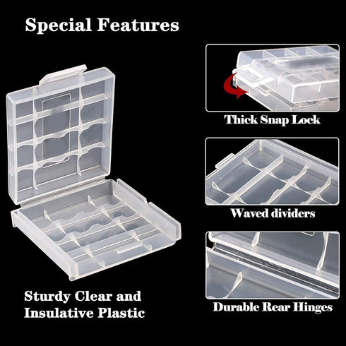 Battery Organizers AA/AAA Battery Containers Holders Compact Portable Storage Cases Insulative Plastic Clear Protective Battery Cases for Travelli...