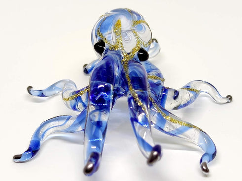 Octopus Miniature Figurines Animals Hand Blown Color Glass Art Collectible Gift Decorate 3.25" (Blue Tone)...