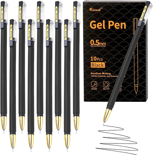 Gel Pens, 0.5mm Black Ink Pens, Fine Point Smooth Writing Pens - Pack of 10, Bulk Ink Gel Pen, Fine Tip Ballpoint Pens, Rollerball Pens for Office...