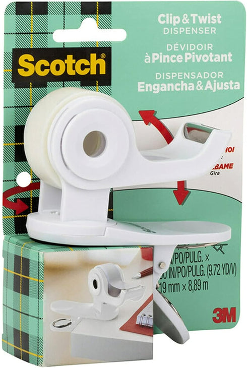 Scotch Desktop Tape Dispenser, White, Great for Gift Wrapping, 1 Dispenser (C19-CLIP-W-CCW)...
