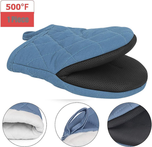 Short Oven Mitts, Heat Resistant Silicone Kitchen Mini Oven Mitts for 500 Degrees, Non-Slip Grip Surfaces and Hanging Loop Gloves, Baking Grilling...