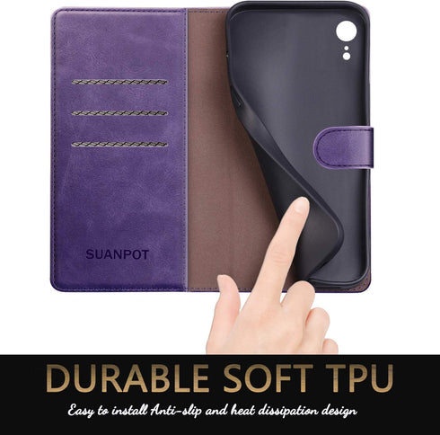 SUANPOT for iPhone XR 6.1 (Non XS 5.8",XS Max 6.7") Leather Wallet case with RFID Blocking Credit Card Holder Flip Folio Book Phone Cover Shockpro...