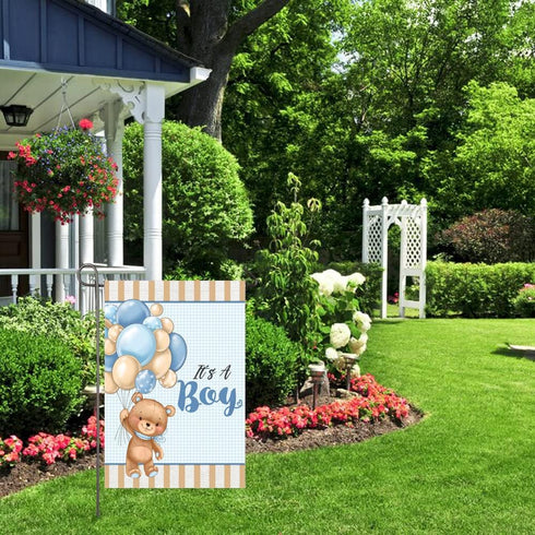 It's A Boy Garden Flag 12x18 Inch Double Sided Teddy Bear Balloons Baby Boy Garden Flag Baby Shower Birth Announcement Gender Reveal Newborn Baby ...