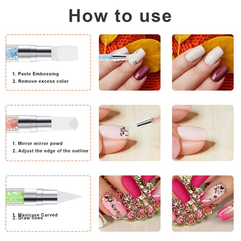 5 Pcs Nail Art Sculpture Pen Dual Tipped Silicone Nail Tools Nail Art Acrylic Pen Silicone Brushes for Resin Nail Art Tools for Design Nail Foil C...