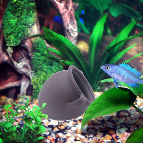 Saim Ceramic Jar Aquarium Ornament, Aquarium Cave Ceramic Vase Decoration Fish Hiding Cave for Cichlid Betta Amano Shrimp to Fish Hideaway and Bre...