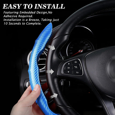 Universal 2 Packs Carbon Fiber Anti-Skid Steering Wheel Cover Safe Non Slip Car Accessory Fit 99% 14-15 Inch Car Interior Accessories Blue...