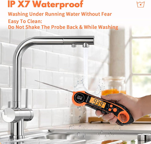 Digital Meat Thermometers for Cooking Grilling - IPX7 Waterproof Instant Read Food Thermometer for Meat, Deep Frying, Baking, Outdoor & BBQ (Orang...