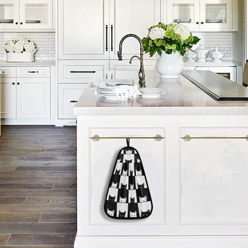 visesunny Black and White Cat Animal Kitchen Dish Towel with Hanging Loop Absorbent Hand Towel for Bathroom Cleaning and Drying Washcloth...