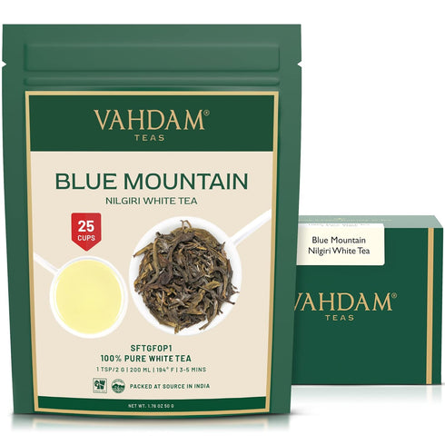 VAHDAM, Exotic White Tea Leaves From The Blue Mountains (25 Cups/1.76oz) 100% Pure White Tea Loose Leaf - Mellow & Delicious | Pure Unblended Loos...