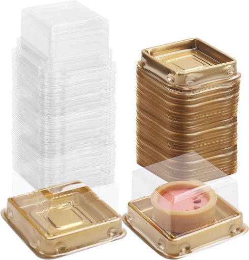 50 Set Gold bottom Clear cover plastic mini cake box,muffin box,moon cake box,mung bean cake snow Mei Niang box...