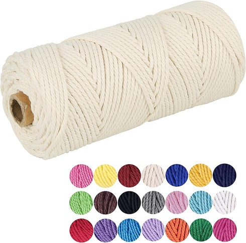 Macrame Cotton Cord, 2/3/4/5/6mm Natural Cotton Cord Perfect Macrame Supplies for Macrame Plant Hangers DIY Crafts (Natural White, 3mm*109Yards)...
