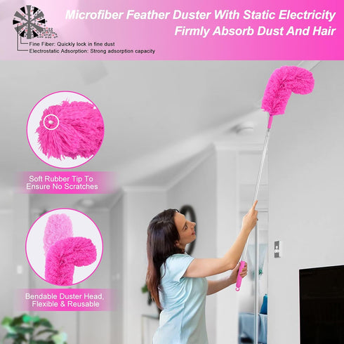 15PCS Microfiber Feather Duster Set Bendable & Washable with 100-inch Extension Pole Dusters for Cleaning High Ceiling Fan, Blinds, Cars, Furnitur...