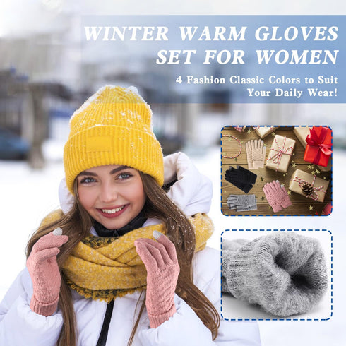 4 Pairs Women's Touchscreen Winter Gloves - Fashion Knit Mittens with Thick Cuffs for Cold Weather...