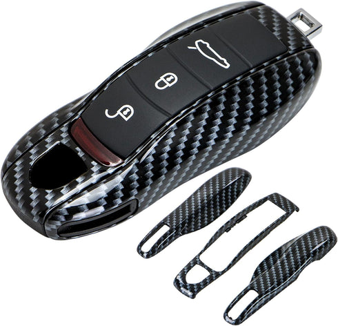 AeroBon 3-Piece Painted Key Cover Key Fob Shell Compatible with Porsche Key Shell Replacement (MK1, Carbon Look)...