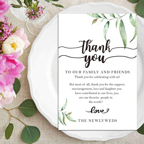 Giftideaworkshop 50 Wedding Reception Thank You Cards - Greenery Thank You Table Place Setting Cards-Great Addition to Your Table Centerpiece, Pla...