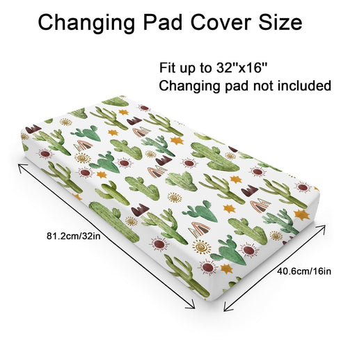 Green Cactus Sun Mountain Changing Pad Cover Desert Cactus Tribal Diaper Changing Table Cover Sheets for Boys Girls Soft Breathable Stretchy Baby ...