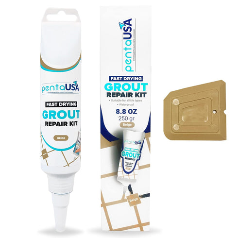 PentaUSA Tile Grout Repair Kit - Beige Grout Filler, Triple Protection, Fast Drying Formula Restores and Renews Grout Lines with Grout Float (Beig...