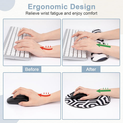 Mouse Pad Wrist Support Keyboard Wrist Rest, Ergonomic Mouse Pad with Non-Slip Base for Computer Office Home+Cup Coasters, Easy Typing & Pain Reli...