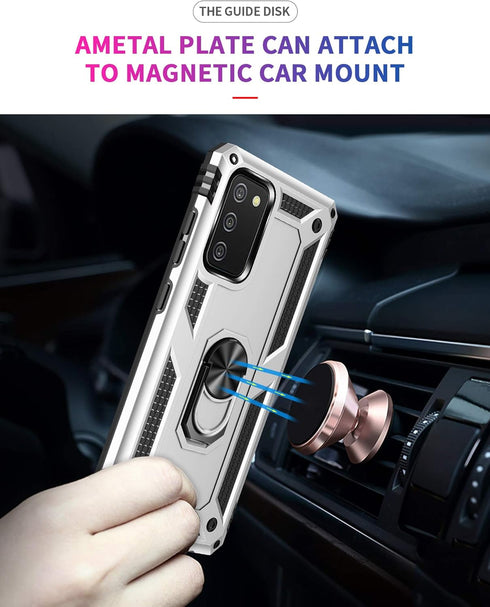 Military Grade Drop Impact for Samsung Galaxy A02S Case 360 Metal Rotating Ring Kickstand Holder Armor Heavy Duty Shockproof Case for Galaxy A02S ...
